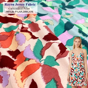 Tela de punto suave de calidad Vortex, 95% rayón, 5% spandex, estampado de hojas, 200 g/m², viscosa, jersey sencillo, para vestidos y ropa. - Product Image 1