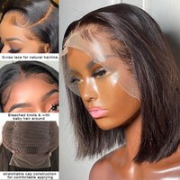 Perruque Bob HD vietnamienne densité 200% 13*4, dentelle transparente HD sans colle, coupe courte, cheveux raides, 180g