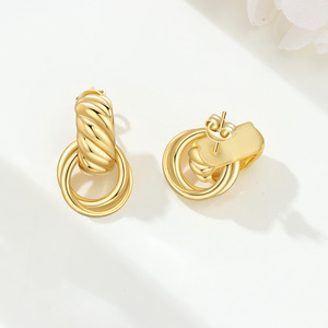 Hot-selling, versatile white brass double hoop <b>earrings</b>, original, niche, high-end <b>earrings</b> for women, wholesale. - Product Image 4