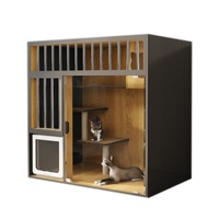 Vente chaude Cage à chat et maison pour animaux de compagnie en verre et bois de luxe écologique solide Villa grande toutes saisons
