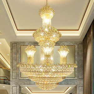 Escalier suspendu grande lampe salon lustre en cristal d'or de luxe pour salle de banque - Product Image 4