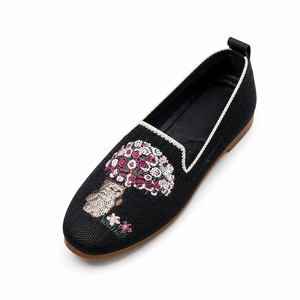 Mocasines Mujer Bordado <span class=keywords><strong>De</strong></span> Oso Y Ramo <span class=keywords><strong>De</strong></span> Flores Parte Superior Tejido Volador Sin Cordones Suela Exterior PVC Flexible Zapatos P - Product Image 2
