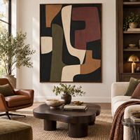 Peinture sur toile abstraite géométrique organique de style vintage aux tons terreux, noir, beige, bordeaux, art mural pour la décoration d'hôtel, de villa, de bureau