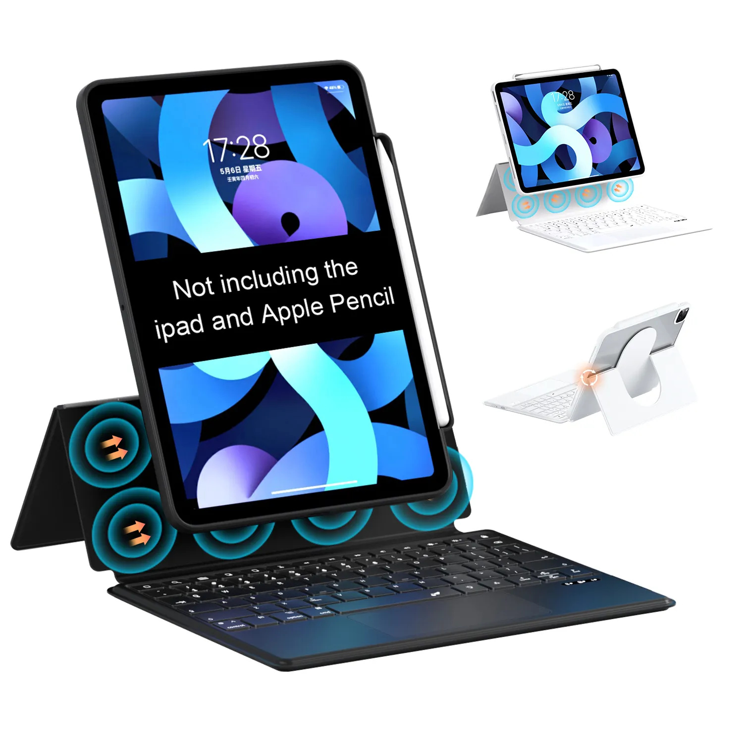 2024 New Beelan 10,9 12,9 Zoll Magic Tastaturgehäuse 360 rotierendes Gehäuse Farbe hintergrundbeleuchtete Tastatur Magnetgehäuse für iPad Air Pro 11