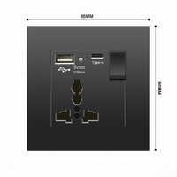 Interrupteur et prise UK LangYeao PC 1/2/3/4 voies avec charge rapide USB-C 18W, panneau mural 1/2 voies avec LED noir