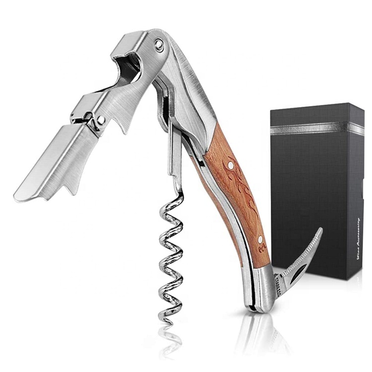 Push Down Cork Screw Rosewood Red Wine bottle Opener Wooden Wine Bottle Waiters Stainless Steel Corkscrew