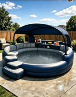 Bar de piscine gonflable de luxe avec auvent, sièges et marchepied, bain à remous extérieur avec étagère à boissons intégrée pour les fêtes d'été dans la cour