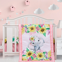 Ensemble de literie pour lit bébé éléphant comprend une jupe de lit rose, une couette de lit bébé, un drap-housse, un couvre-lit doux pour la crèche à motif de tournesol