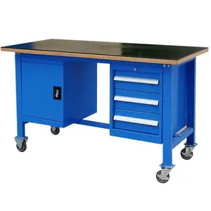 带抽屉的木工金属活动桌和带轮子的可移动木工工具桌存储工作台