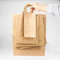 Sac en papier kraft brun écologique imprimé personnalisé poignée plate emballage de fast-food à emporter sac de transport de restaurant