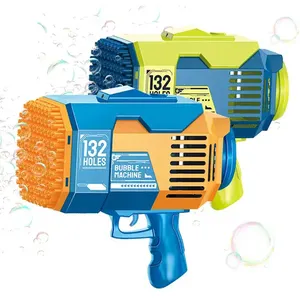 Mesin tembak gelembung plastik uniseks, mesin pistol gelembung otomatis 132 lubang dengan suara & lampu, mainan khusus untuk anak-anak
