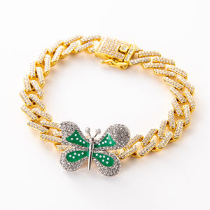 नई आगमन लाइट लक्जरी फैशन मिश्र धातु राइनस्टोन तितली एलेट हाइप गोल्ड सिल्वर प्लेटेड क्यूबन लिंक - Product Image 1