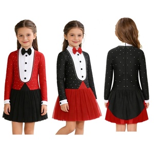 Robe de patinage pour filles, style smoking, avec nœud papillon en strass, jupe plissée, costumes de patinage artistique, tenue de scène, sur mesure - Product Image 1