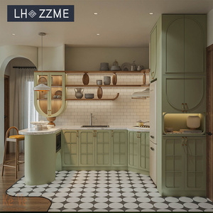 Mini <span class=keywords><strong>Cocina</strong></span> Rústica Modular, Gabinetes <span class=keywords><strong>de</strong></span> <span class=keywords><strong>Cocina</strong></span> Duraderos con Gabinetes <span class=keywords><strong>de</strong></span> Esquina y LED, Listos para Armar, para Apartamento - Product Image 1