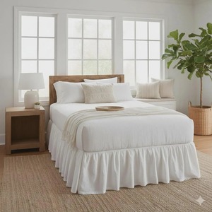 Dust <strong>Ruffled</strong> <strong>White</strong> Linen Bedskirt 100% French Flax Linen Bed Skirt Stonewashed Farmhouse <strong>Bedding</strong> for Home Bedroom Hotel - Product Image 3