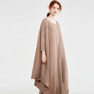 <span class=keywords><strong>Robe</strong></span> plissée froncée décontractée pour femmes, tenue de bal à rayures et à col rond, manches longues, couleur unie, été, 2020 - Product Image 4