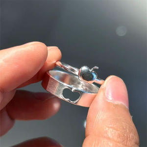 S925 Pure Silver Apple Ring for <b>Couples</b> Geometric Pattern with Layered Niche Design Creative Personality Versatile Birthday Gift - Product Image 2