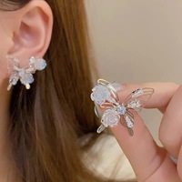 Orecchini a perno a forma di farfalla, di tendenza, dal design di nicchia, con micro intarsio di cristallo e strass rosa, squisiti, all'ingrosso
