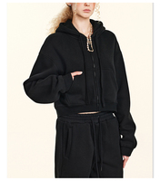 HETH137 Sudadera con capucha de algodón polar corta de 360 g/m² de estilo Y2K vintage a la moda para mujer, con cremallera, logotipo OEM bordado, MOQ bajo
