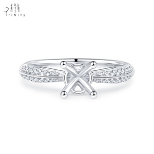 Bague de mariage pour femme en or blanc massif 18 carats de haute qualité, style romantique, avec diamant naturel sans pierre principale, semi-monture - Product Image 1