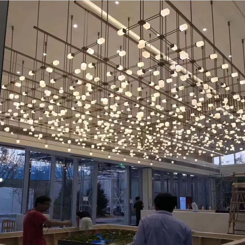 Customized Modern Hotel Lobby Villa Ceiling Decoration Engineering Chandelier Minimalist Design Dynamic Atmosphere Pendant Light