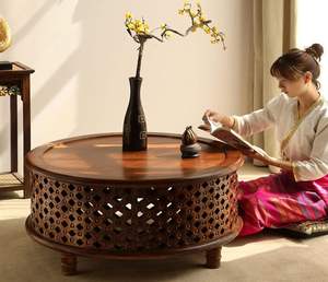 Mesa de Centro Tradicional de Madera Maciza Natural de Alta Gama, Portátil y Ecológica para Sala de Estar - Product Image 1