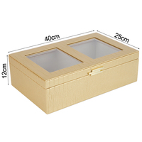 Boîte de rangement rectangulaire personnalisable en cuir de crocodile PU doré, écologique, avec couvercle transparent en PVC, organisateur de luxe pour la maison