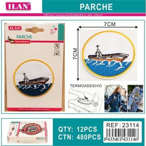 Patch Ilan 7x7 cm con disegno di nave ricamato termoadesivo - Product Image 1