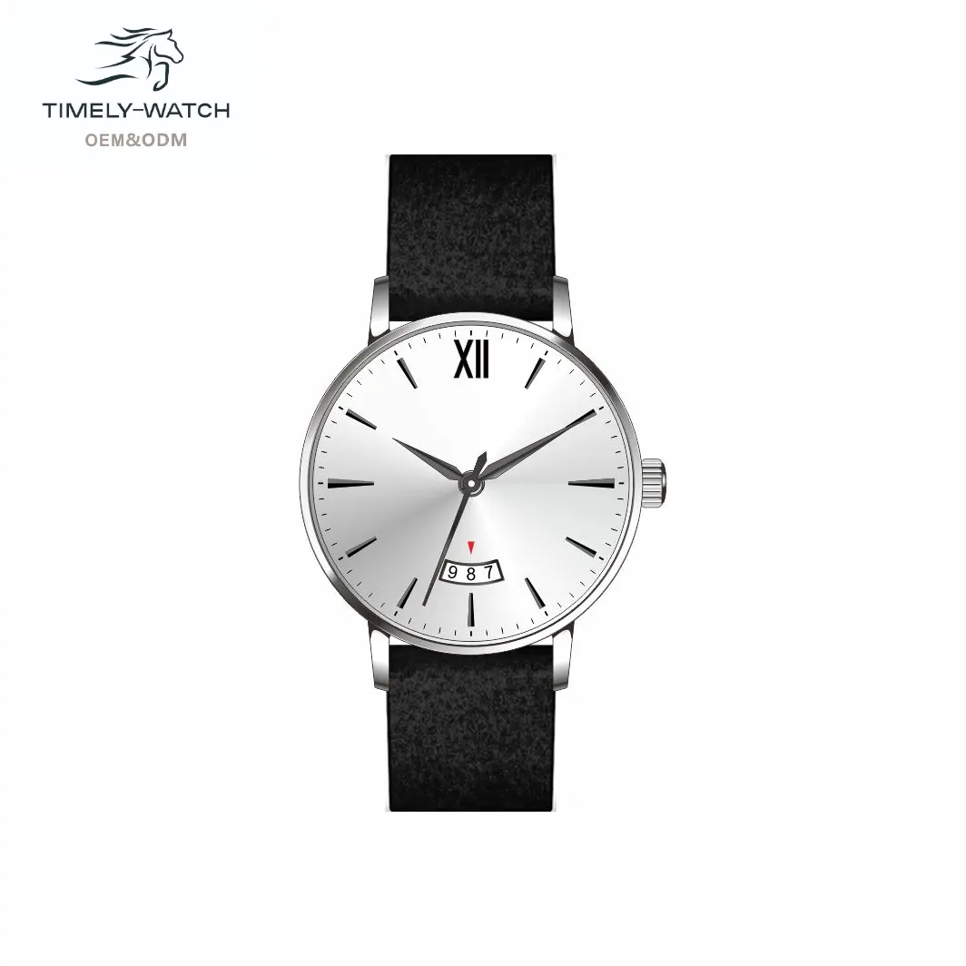 Black lady's 5ATM waterproof comfortable leather strap stainless steel case Swiss quartz movement classic women's watch