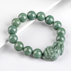 <span class=keywords><strong>Bracciale</strong></span> a catena <span class=keywords><strong>con</strong></span> perle di <span class=keywords><strong>giada</strong></span> vintage spesse 13 mm e design Pixiu, in giadeite naturale autentica, gioiello unisex da regalo - Product Image 2