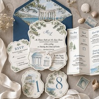 Invitations de mariage en relief au design marin, suite d'invitations de mariage personnalisées en typographie avec aquarelle pour mariage en destination
