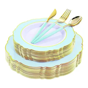 Kunststoff platten mit Goldrand Einweg-Gold-Kunststoff-Besteck-Party teller für gehobene Hochzeits feiern