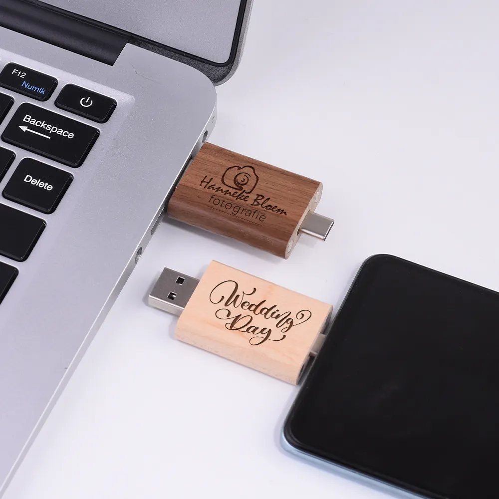 Nuevo diseño 2,0 2 en 1 Unidad flash USB de madera de 2 en 1 4GB 8GB 32GB 128GB ECO amigable pendrive tipo C memoriaUSB C Stick