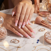 Faux ongles à presser de qualité supérieure, longs, forme cercueil, avec breloques 3D, nœuds et perles, pour fêtes, vente en gros