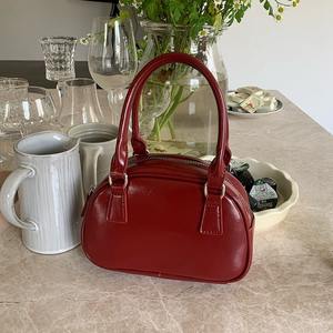 Red Women's Bowling Bag Zipper Closure <b>Hand</b> Carry <b>Mini</b> Crossbody Bag Everyday Outfits Casual Style - Product Image 2