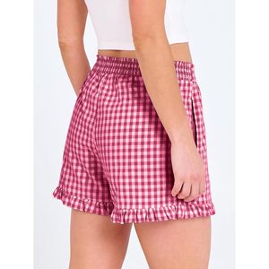 FOXA Women's <b>Gingham</b> Plaid Boxer Shorts Elastic Waist Ruffle Summer Sleepwear Pajama Lounge Bottoms - Product Image 4