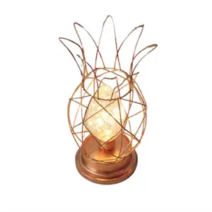 Lampu nanas sederhana LED, lampu malam Desktop daya baterai naungan emas dekorasi Interior rumah desain INS kreatif