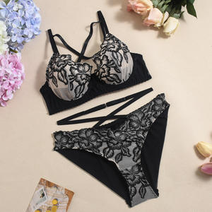 <b>Bikini</b> <b>Set</b> Intertwined Suspenders See Through Mesh Embroidery Breast Exposure Sexy Women's Lingerie 2 Piece <b>Set</b> - Product Image 6