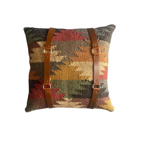 Premium Wool Jute Cushion Featuring Leather Belt Detail Stylish Handmade <b>Pillow</b> for Modern Interior <b>Decoration</b> - Product Image 4