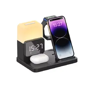 Custom 6 In 1 Wireless Charger Mobile Phone Wireless Charging Station With Alarm Clock