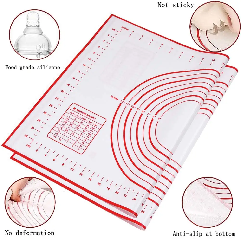 Multipurpose Heat Resistant nonstick large silicone pastry baking dough mat with measurements