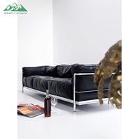 Juego de Sofás de Cuero Negro Moderno Wayon, Relleno de Espuma, con Estructura de Metal Plateado, 4 Plazas, para Sala de Estar, de Lujo