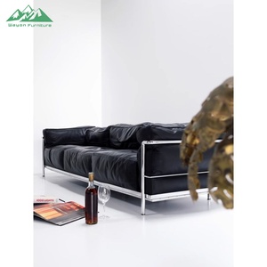 वेऑन आधुनिक काले चमड़े के सोफे सेट फोम को लिविंग रूम लक्जरी के लिए चांदी के धातु फ्रेम 4-सीटर से भरा हुआ फोम - Product Image 5