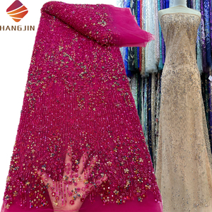 Tessuto di pizzo africano 2025 di alta qualità di lusso in <span class=keywords><strong>Tulle</strong></span> con perline tessuto di cristallo strass <span class=keywords><strong>ricamato</strong></span> tessuto di pizzo <span class=keywords><strong>per</strong></span> abito da festa - Product Image 1