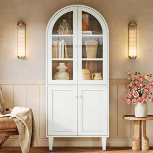 تريبيدجس 68 بوصة خزانة كتب طويلة مقوسة بيضاء بيت ريفي عرض 5 طبقات رف كتب ، - Product Image 1