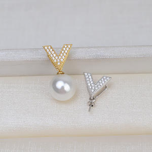 Colgante en Forma de V de Plata S925, Soporte Vacío para Joyería DIY, Accesorio para Collar de Perlas Personalizado, Colgantes de Jade, Dijes - Product Image 1