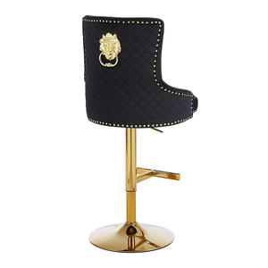 Tabourets de <span class=keywords><strong>bar</strong></span> avec repose-pieds en laiton chromé à hauteur réglable pivotante en tissu de velours doré et noir - Product Image 6