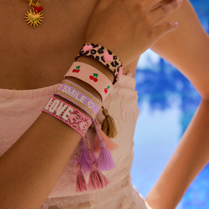 Pulseras de Hilo a la Moda, Coloridas, Tejidas, con Letras, Estampado de Cerezas y Leopardo, Ajustables, Joyería para Mujer, Regalo - Product Image 2