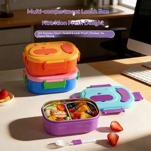 New Food Grade Insulated <b>Lunch</b> <b>Box</b> with Large Capacity and Multiple <b>Compartments</b> with Fork Spoons for Freshness Preservation - Product Image 1