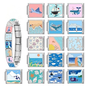 Módulo de Charms Hecho a Mano Serie Océano Fresco DIY Estilo Italiano Modular de Acero Inoxidable Electrochapado para Pulsera Elástica - Product Image 4